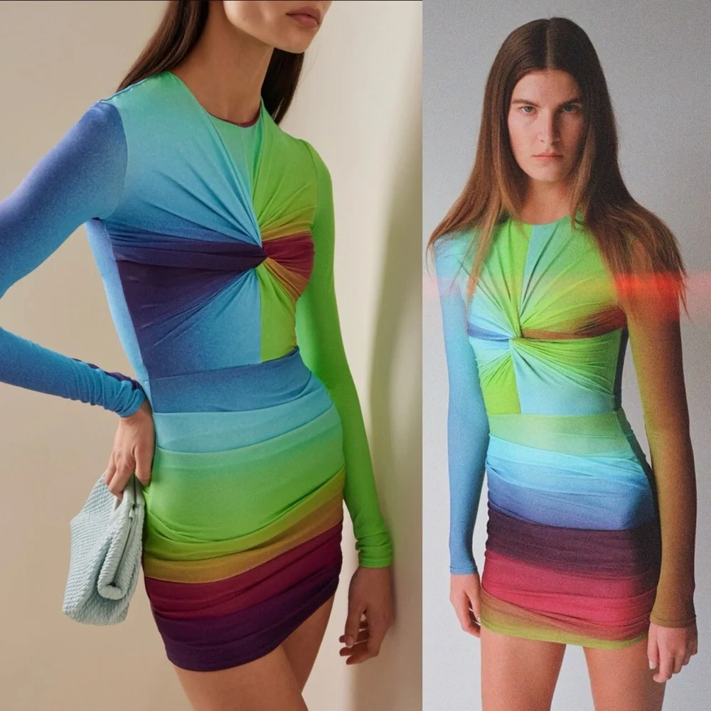Alex Perry Halton Twist-Front Jersey Mini Dress in Gradient Multicolor US:4 AU:8 - Picture 1 of 12
